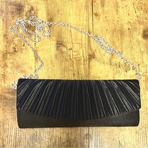 Mia DeLuca Black Satin and Matte Clutch with Removable Silver Chain